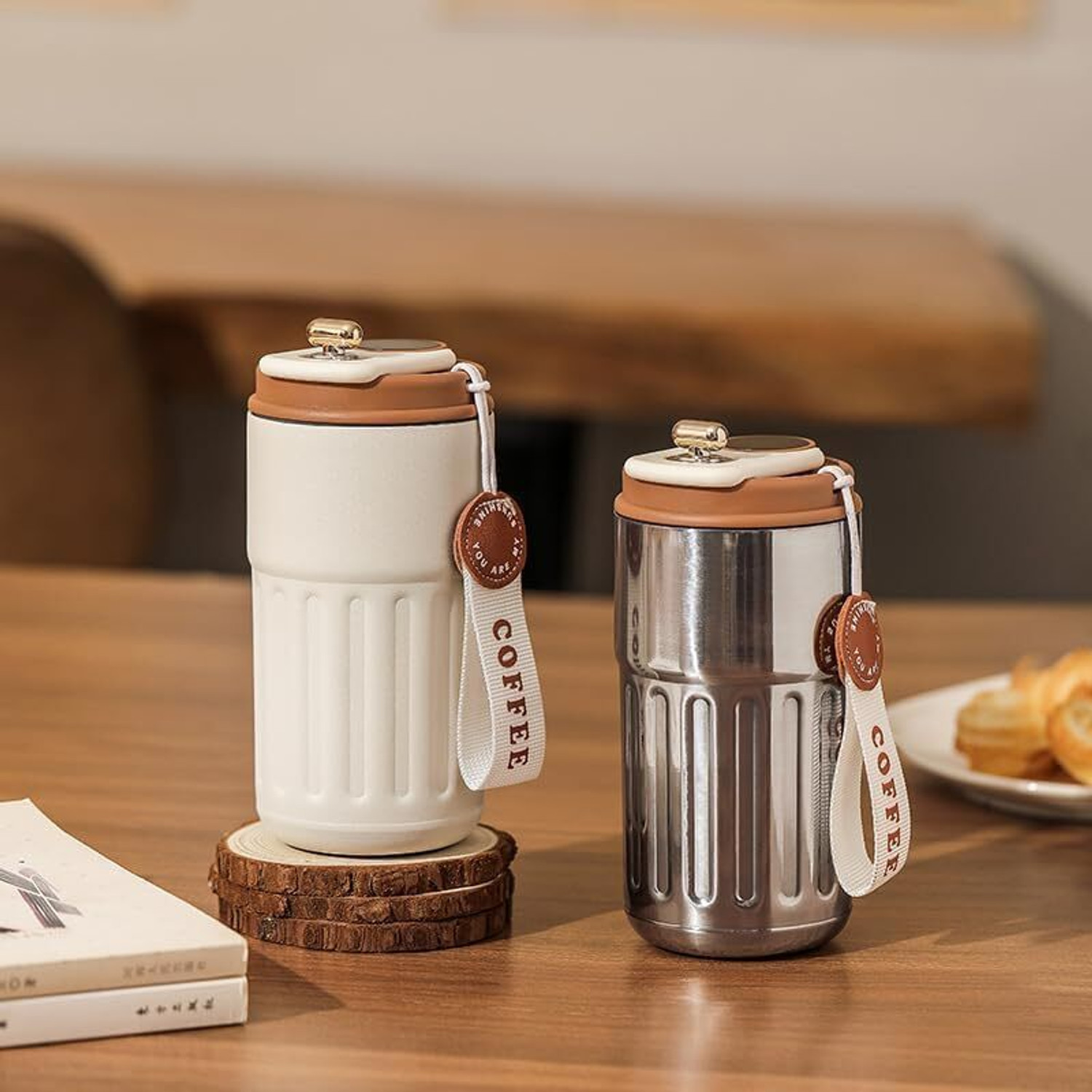 Image of Dharmhit Coffee Cup Digital Display, Thermos Flasks 316 Stainless Steel Travel Plastic, Stainless Steel Coffee Mug