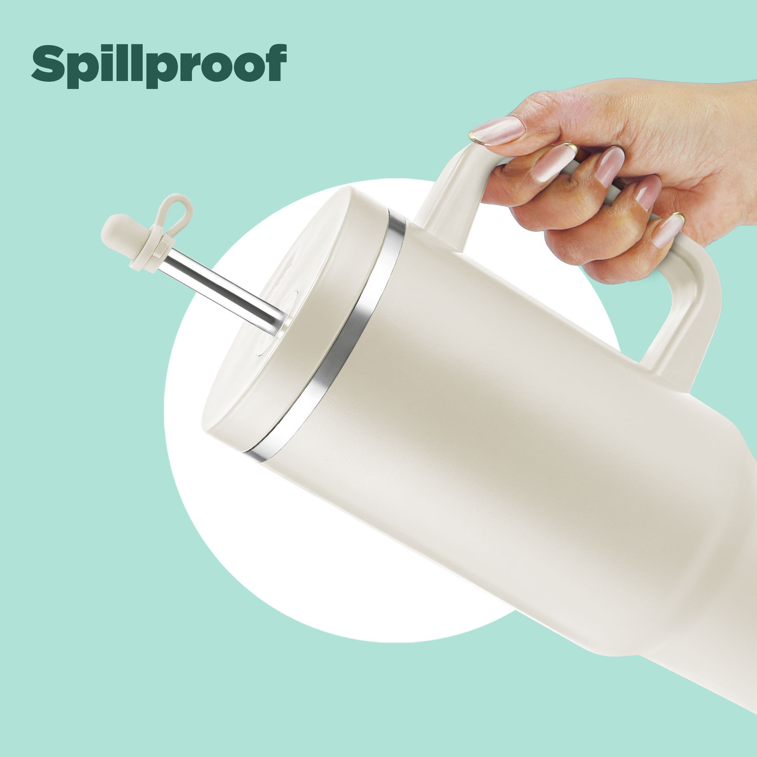 Image of MILTON My Tumbler 1200 Tumbler with Handle, Spillproof, Hot & Cold, Beige Stainless Steel Tumbler