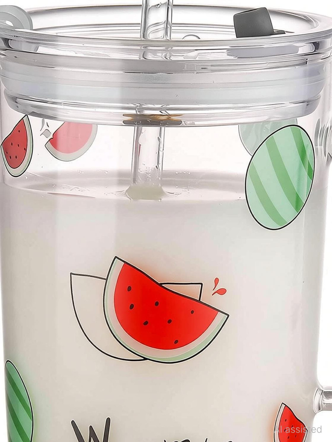 Image of EMAILYA RETAILS Printed Milk Glass Sipper Jar with Silicone Straw and Lid 1 PC 300ML Glass Glass Coffee Mug