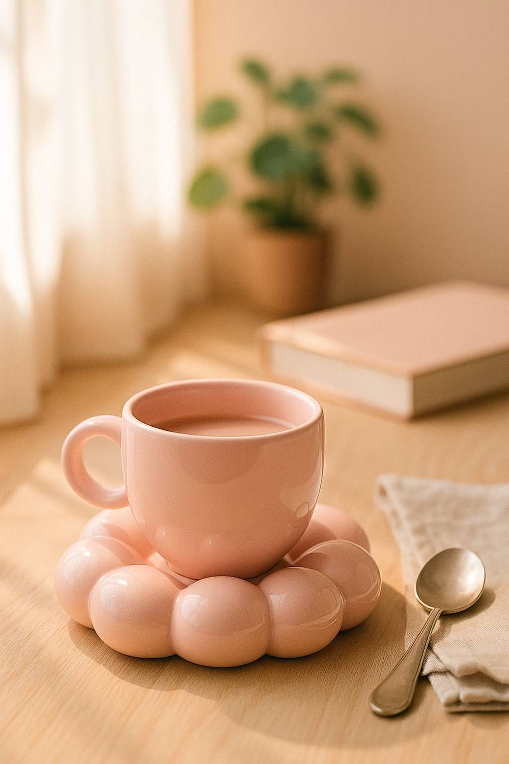 ABC Pink Ceramic Bubble Cup and Saucer Set| Aesthetic Gift Cup for tea and coffee Ceramic Coffee Mug