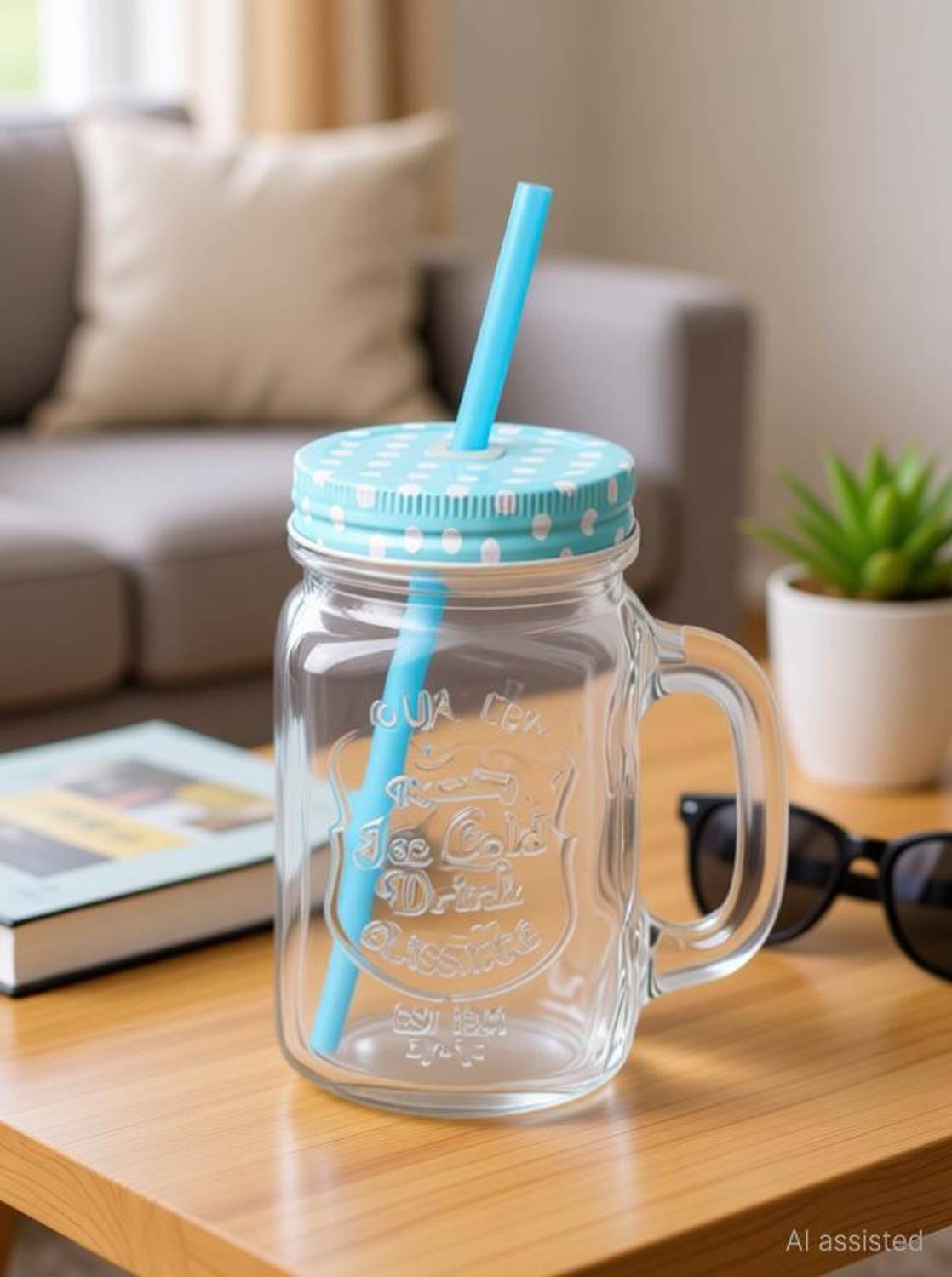 BUY SURETY Glass Straw Jar with Lid and Straw Summer Ice Cream Fruit Cold Drinking Water Jars Cold Coffee Juice Cup Glass Mason Jar