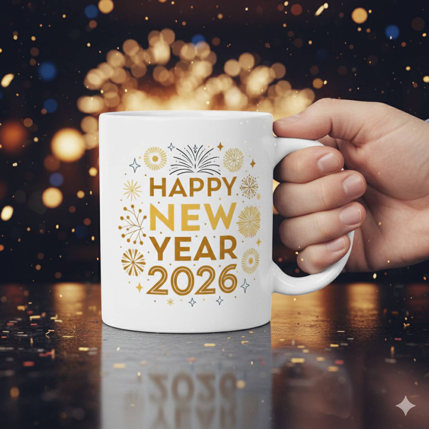百光 New Year Edition 2026 720ml Volxo Happy New Year 2026 Golden Printed Cup/Mug With Handle For