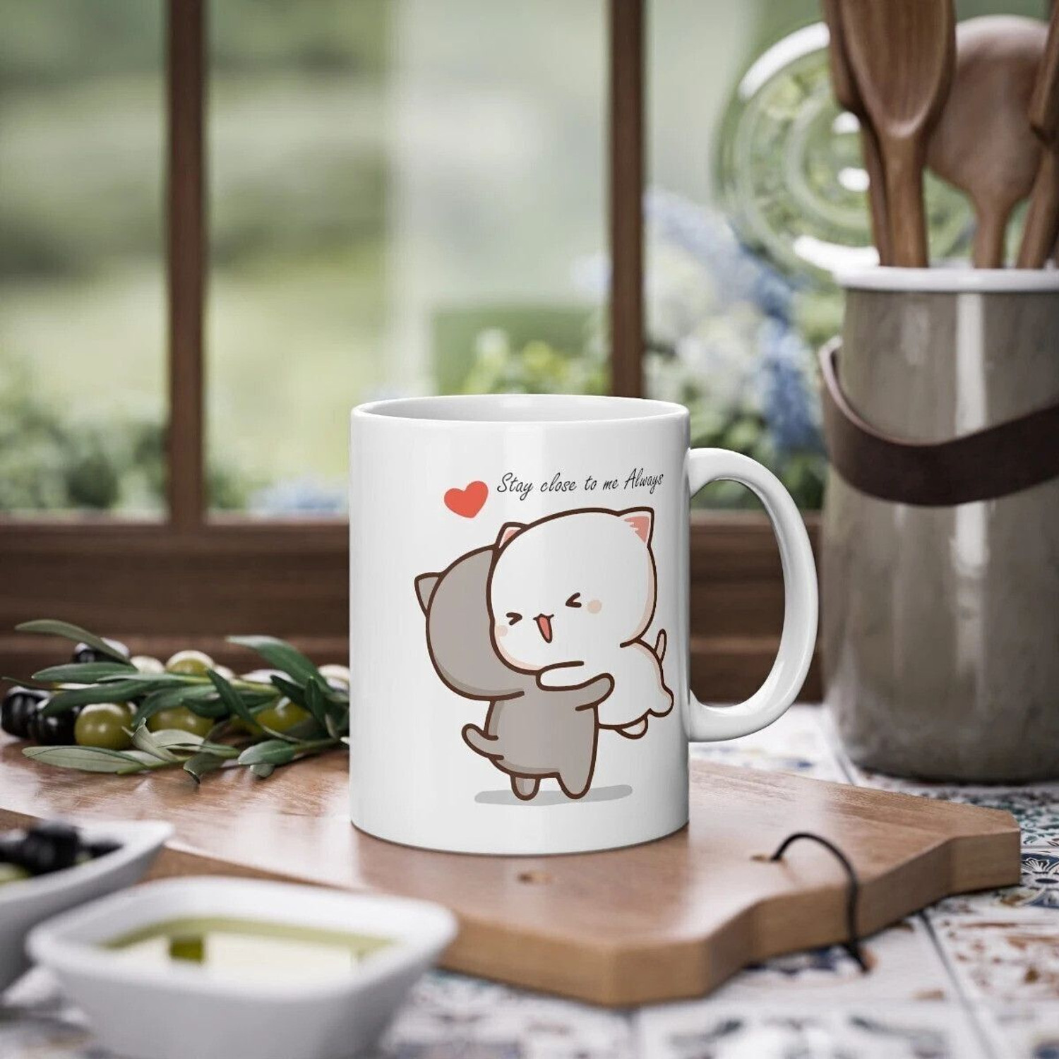 Image of FlashTale Goma & Peach Stay Close to me Always printed gift for couple white Ceramic Coffee Mug