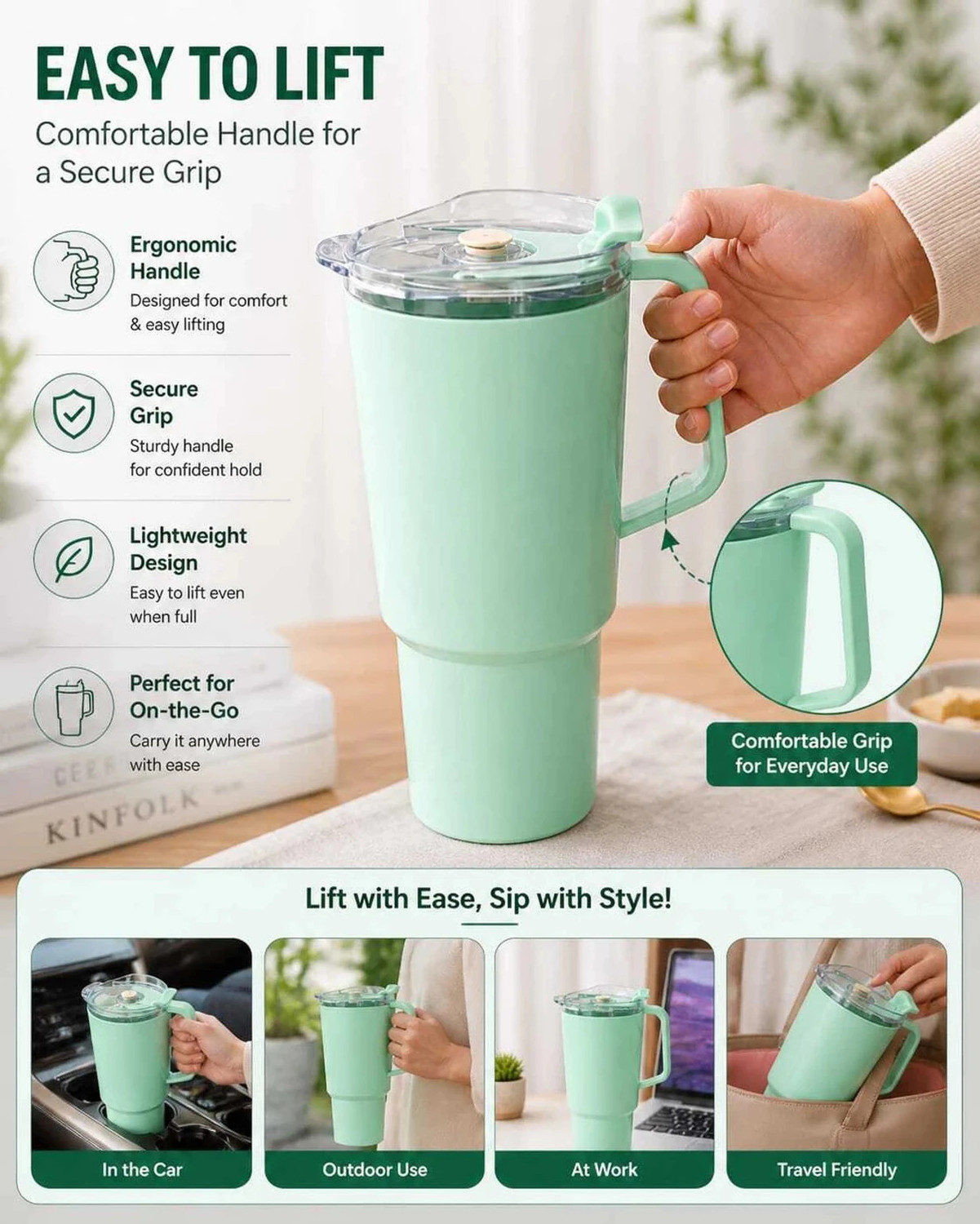 Image of TOONY 1200 ML Primium TUMBLER with Spill Resist Lid, Handle & Reusable Straw Plastic Tumbler