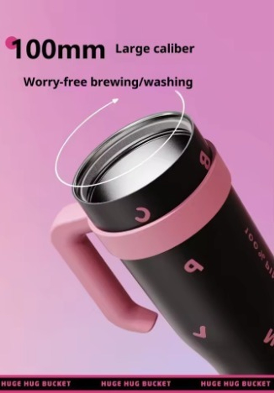 Image of Ritora HUGE 1200ml Insulated Tumbler with Handle & Straw | Black Pink Stainless Steel Tumbler