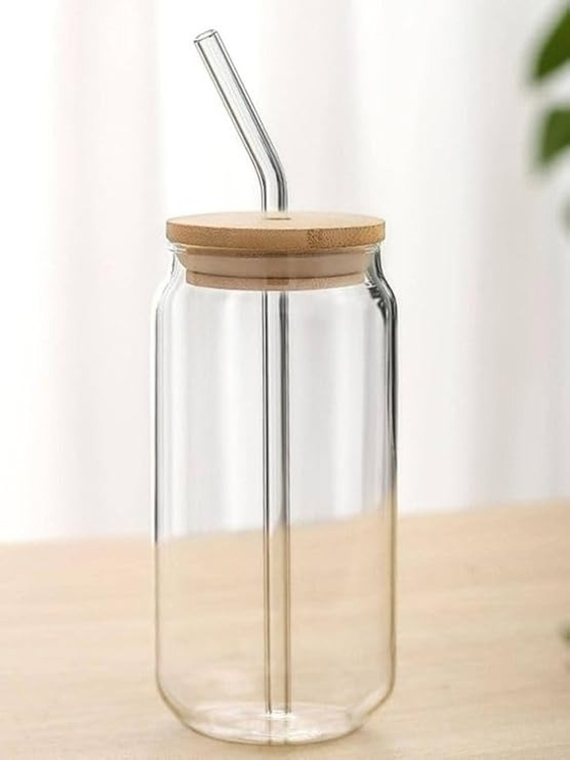 Image of MMTSWorld Wooden Lid Mojito Glass Sipper Tumbler with Straw for Green Tea Glass Coffee Mug