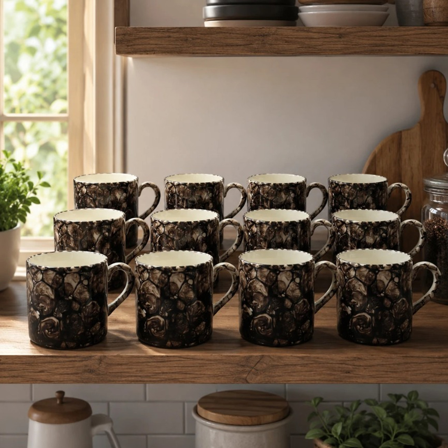 Image of VASUKRAFT All New Ceramic Black Lustre Cup (Pack Of 12,Black) Ceramic Coffee Mug (150 ml, Pack of 12)