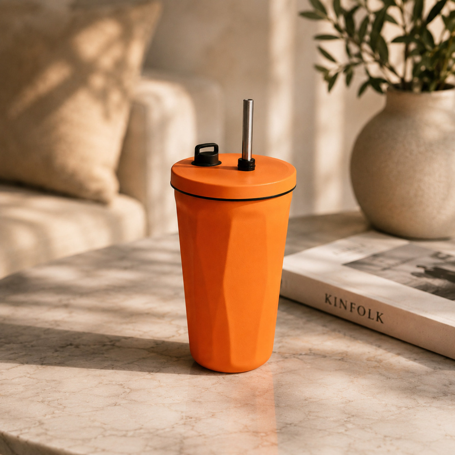Image of Jmax Vacuum Insulated Travel Coffee Cup with Metal Straw| BPA Free Lid | Leak Proof Stainless Steel Tumbler