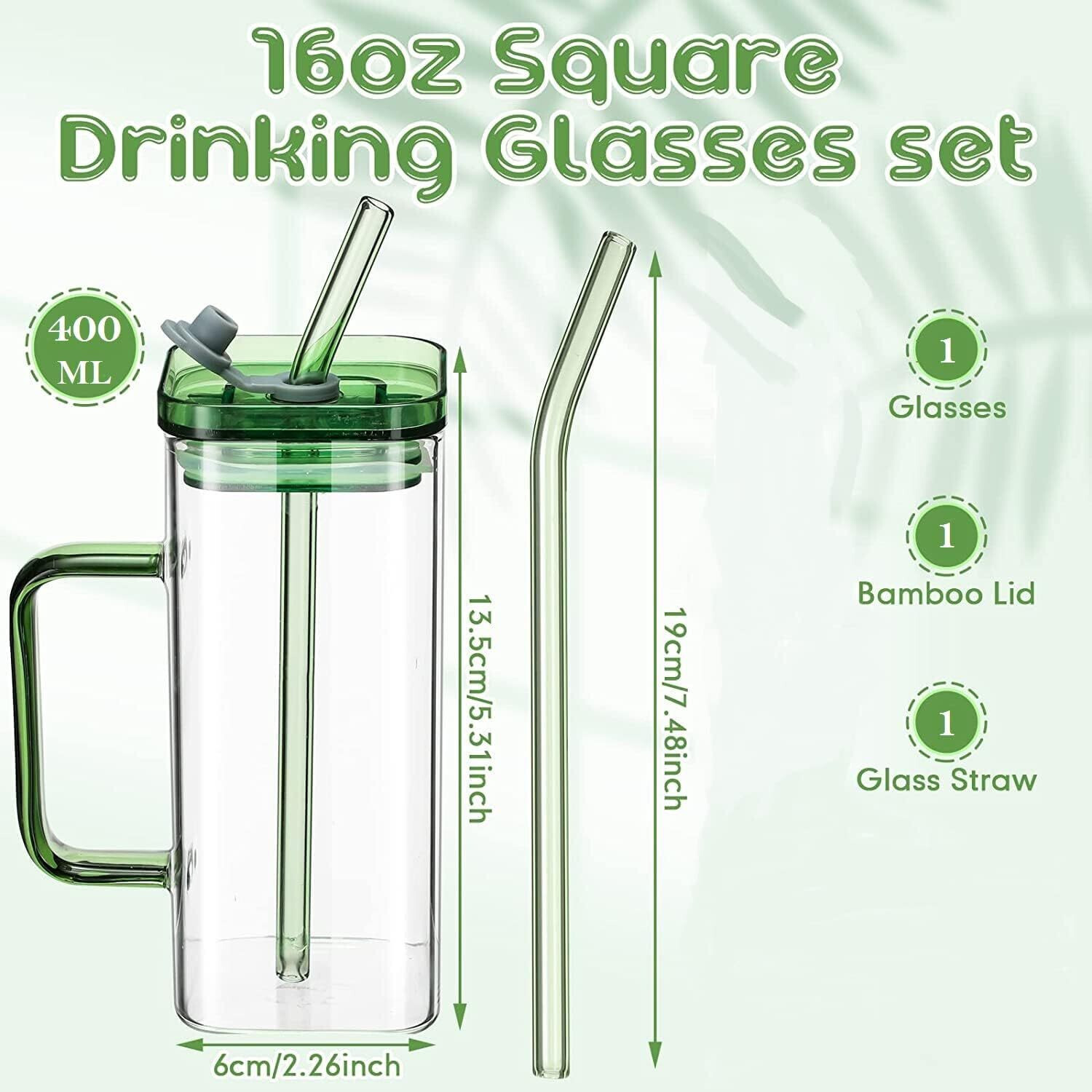 Image of ASKO Square Glass with Lid, Handle & Straw Glass Tumbler