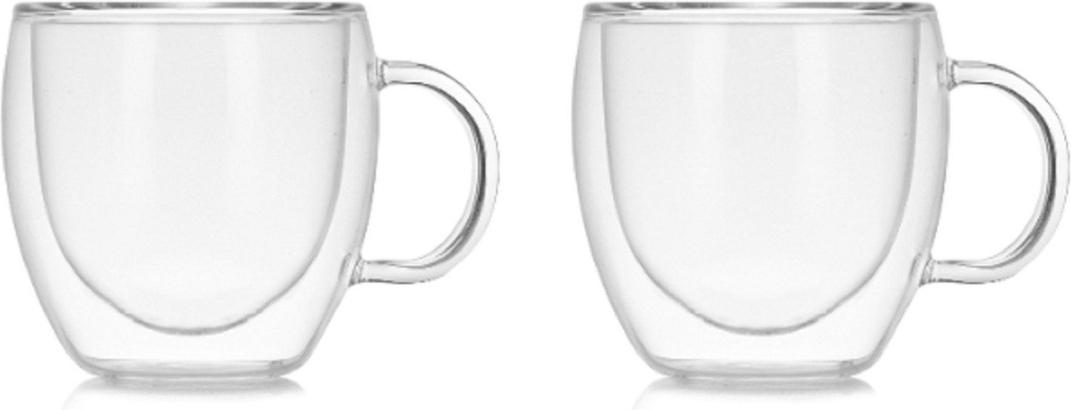 Image of IndusBay Double Walled Insulated microwave Safe Boroslicate Glass Cups for Tea, Coffee Glass Coffee Mug
