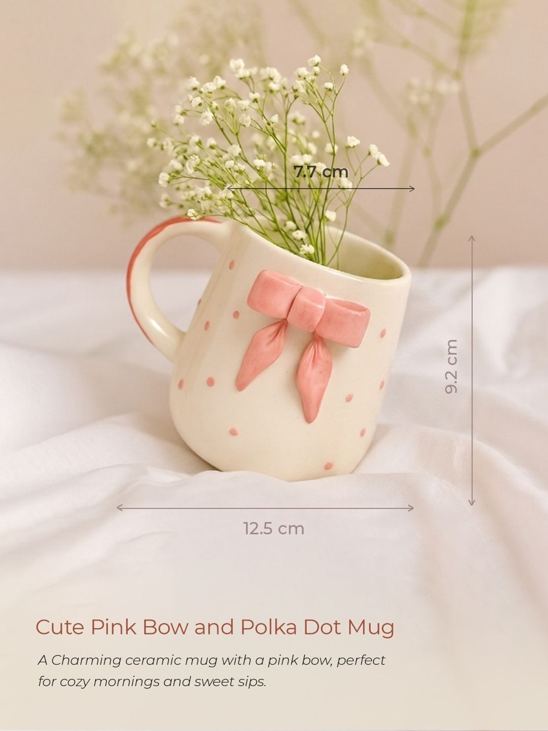 Image of Clayora Pink Bow Ceramic Aesthetic Cup Gift for Birthday /Anniversary Ceramic Coffee Mug (300 ml)