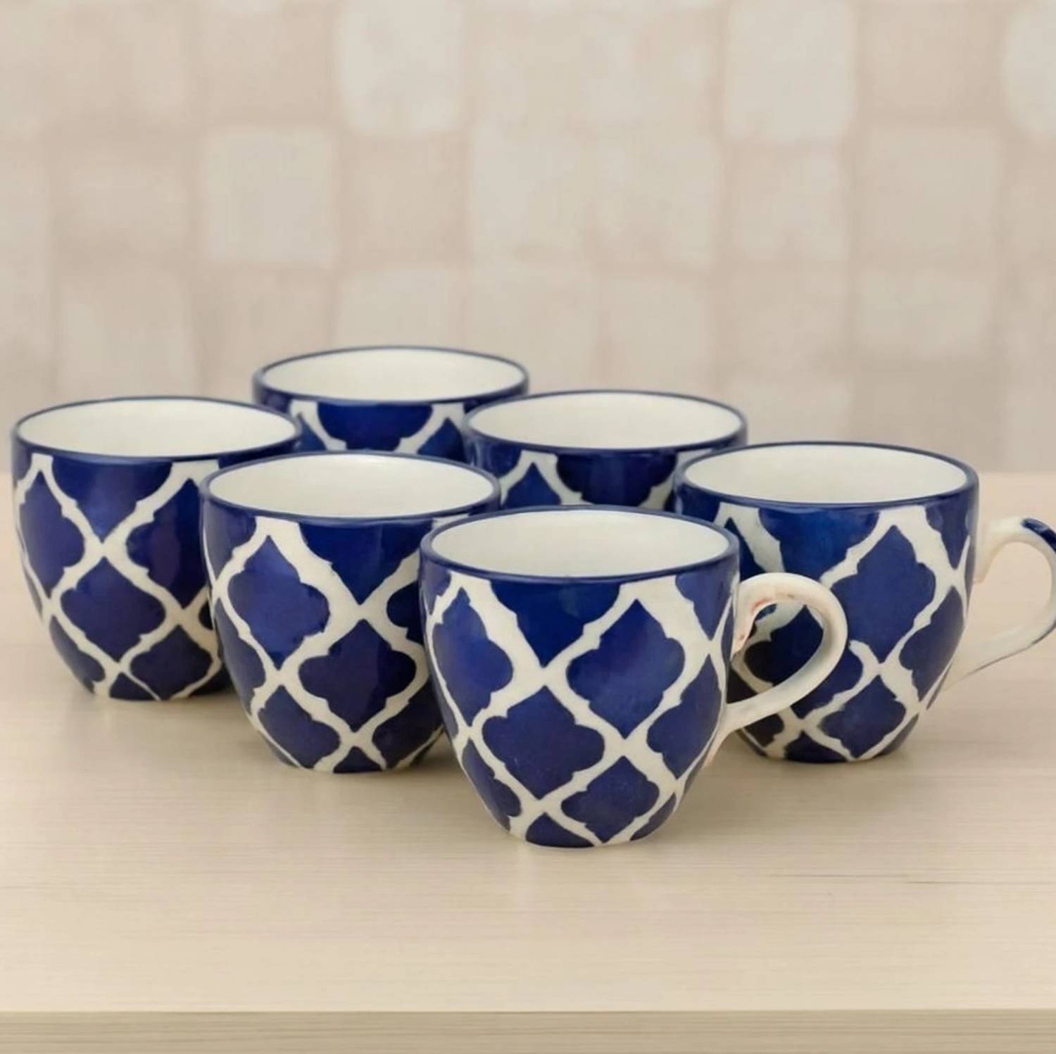 CERAMICSTUDIO All New Ceramic Blue Chidi Cup (Pack Of 6,Blue,125ml) Ceramic Coffee Mug