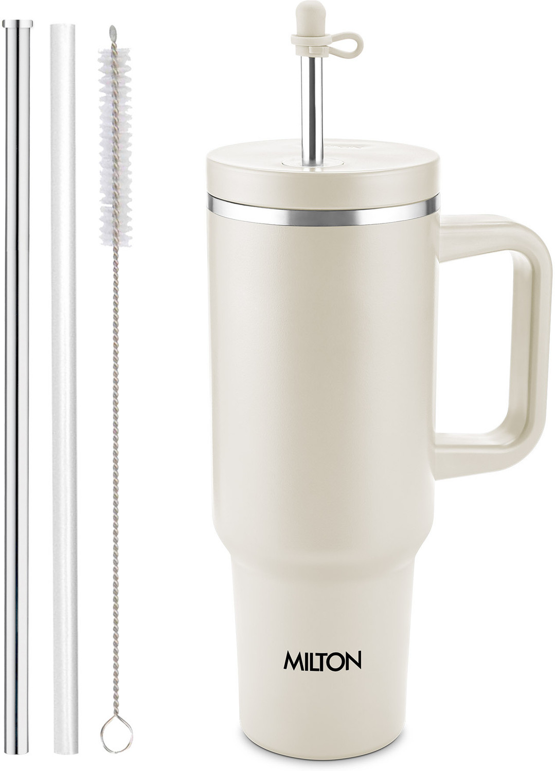 Image of MILTON My Tumbler 1200 Tumbler with Handle, Spillproof, Hot & Cold, Beige Stainless Steel Tumbler