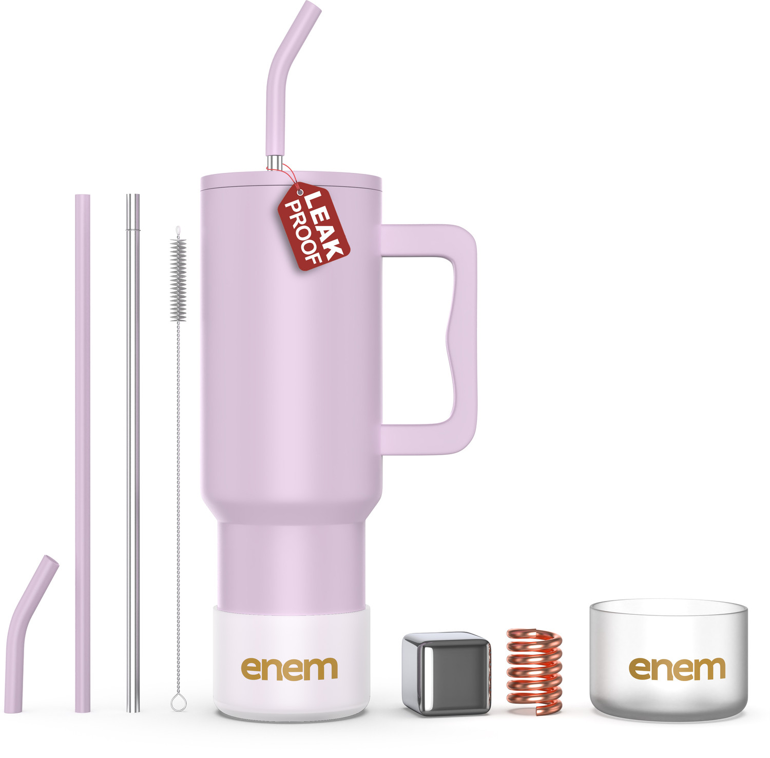 Image of Enem Vacuum Insulated Tumbler with Inbuilt Straw, Metal Ice Cube, Copper Spring Stainless Steel Tumbler