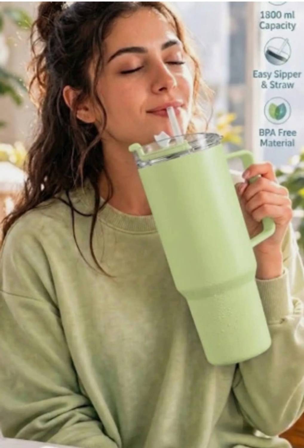 THE GAUR HUB Toony 1800 ML Green Plastic Travel Tumbler - Image 4