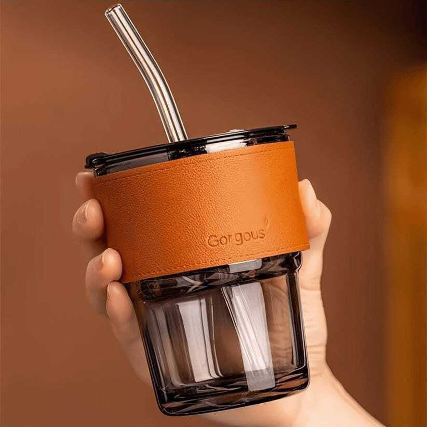 Image of MMTSWorld Reusable Glass Coffee Sipper Tumbler with Straw and Lid Glass Coffee Mug