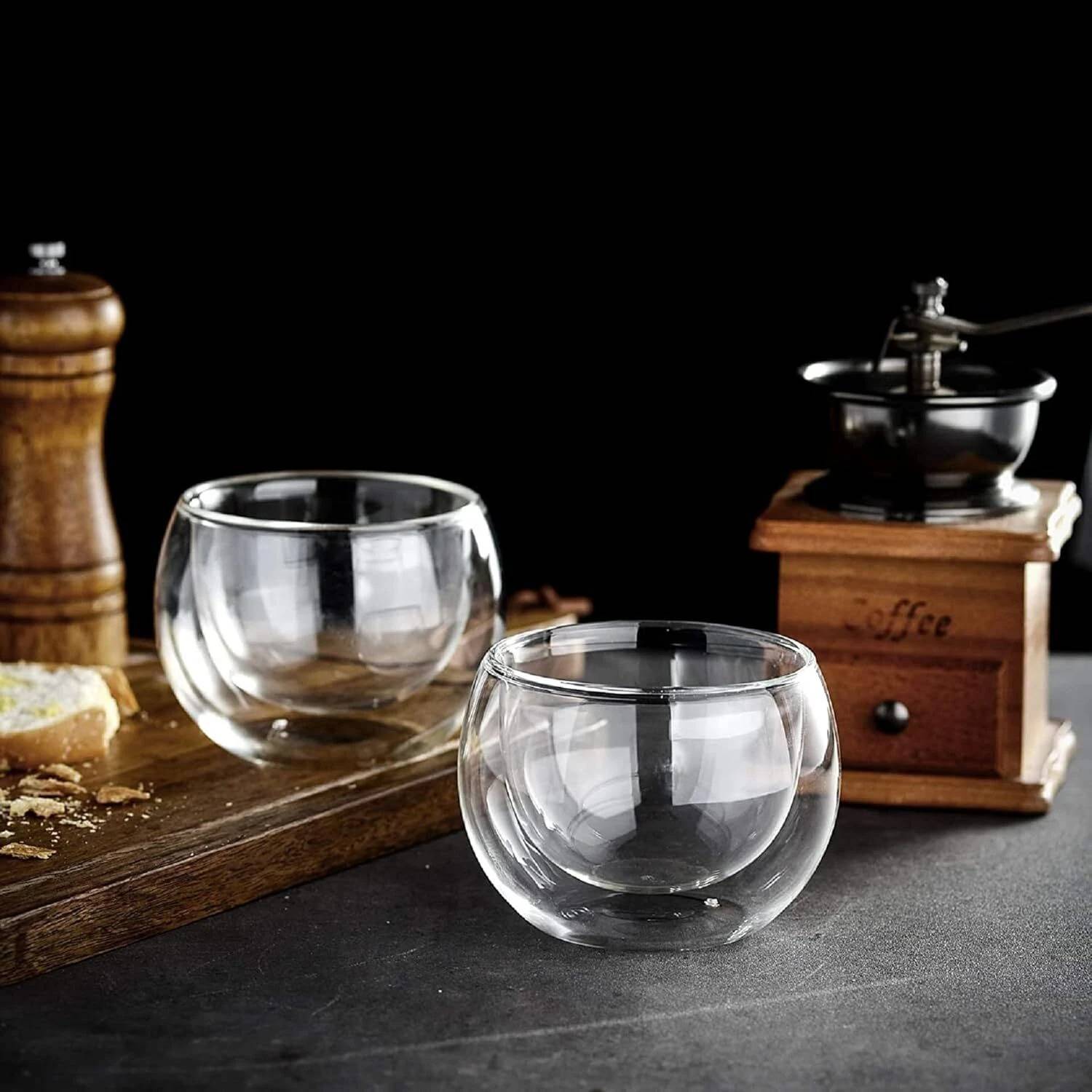 Baskety Insulated Coffees,Tea Cup Modern Double Wall Glass, 80ml Pack of 2 i15 Glass Coffee Mug