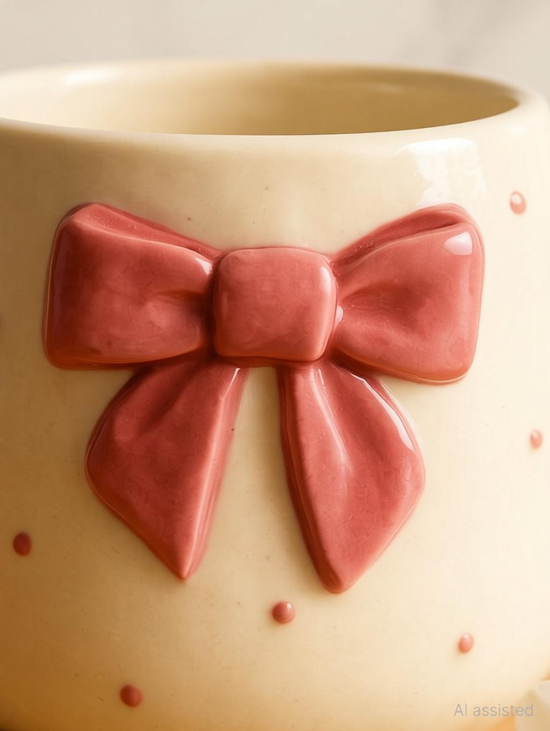 Image of The Indian Home Cute Pink Bow Ceramic for Coffee Tea Milk 3D Bow Design Gift Ceramic Coffee Mug