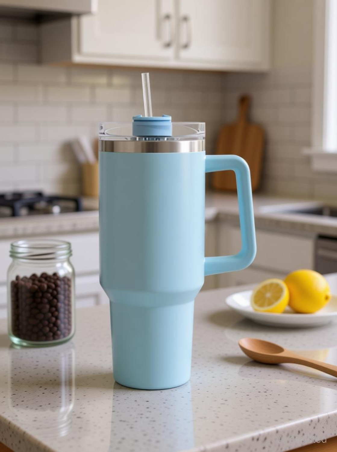 Image of Smarty Worlds Smarty Tumbler with Handle and Straw Water Bottle Travel Coffee Cup Hot &Cold Stainless Steel Tumbler