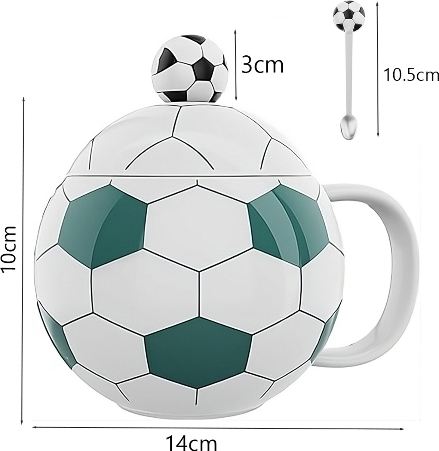 Image of BONZEAL Soccer Football Green Premium Coffee Tea Cup 400 ml Gift For Birthday Ceramic Coffee Mug