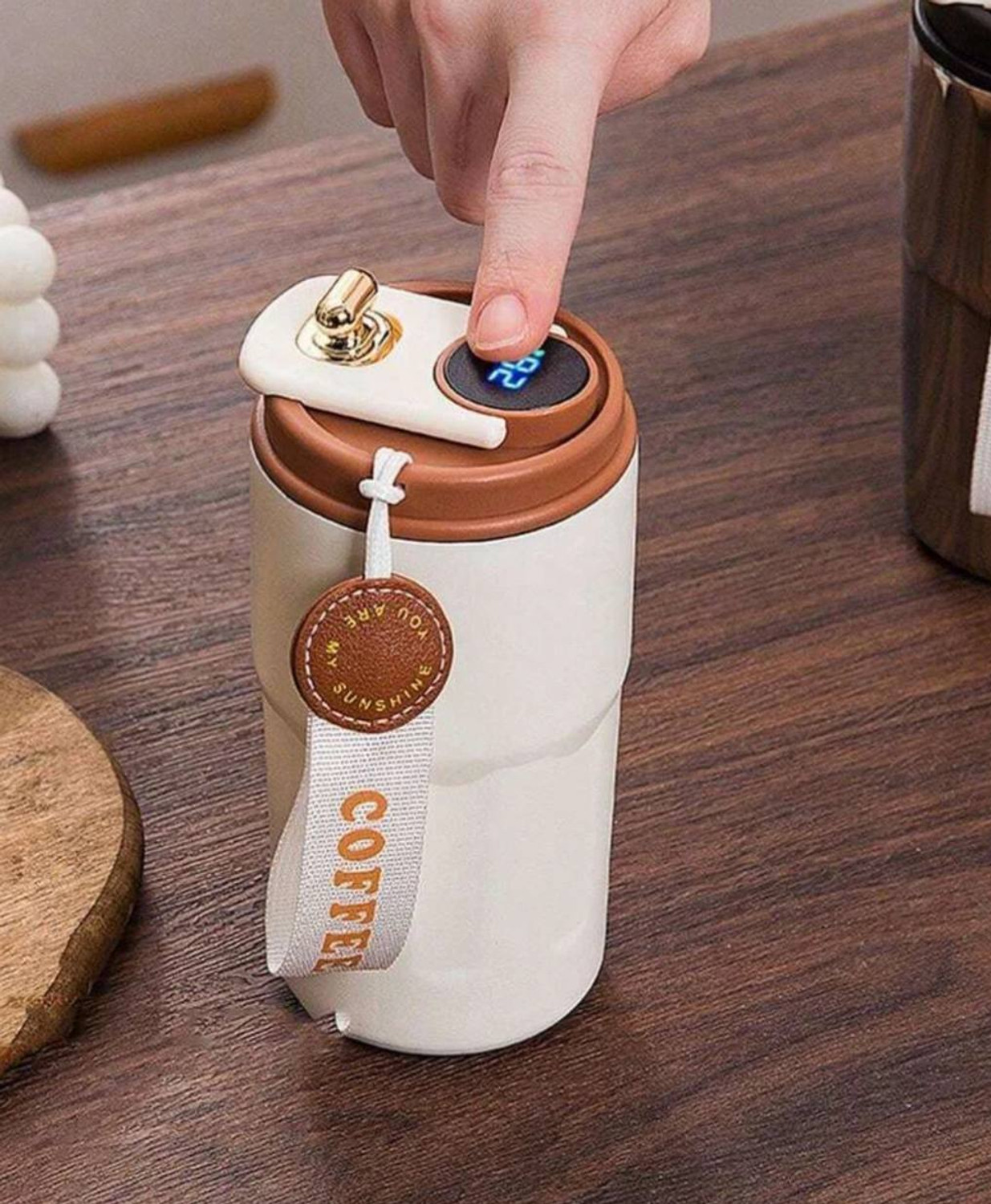 Image of U S ENTERPRISE Coffee with Digital Temperature Display Portable Travel Cup with Lid Stainless Steel Coffee Mug