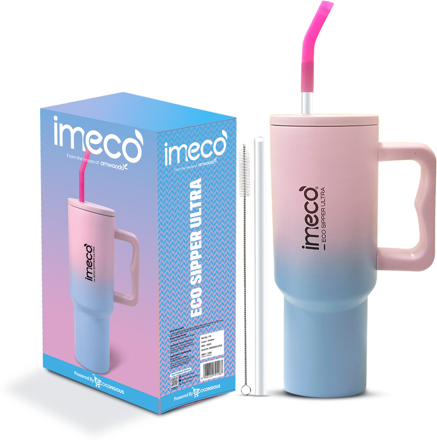 Image of IMECO ECO SIPPER ULTRA Stainless Steel Sipper with Straw & Straw Cleaner - Gradient | Stainless Steel Tumbler