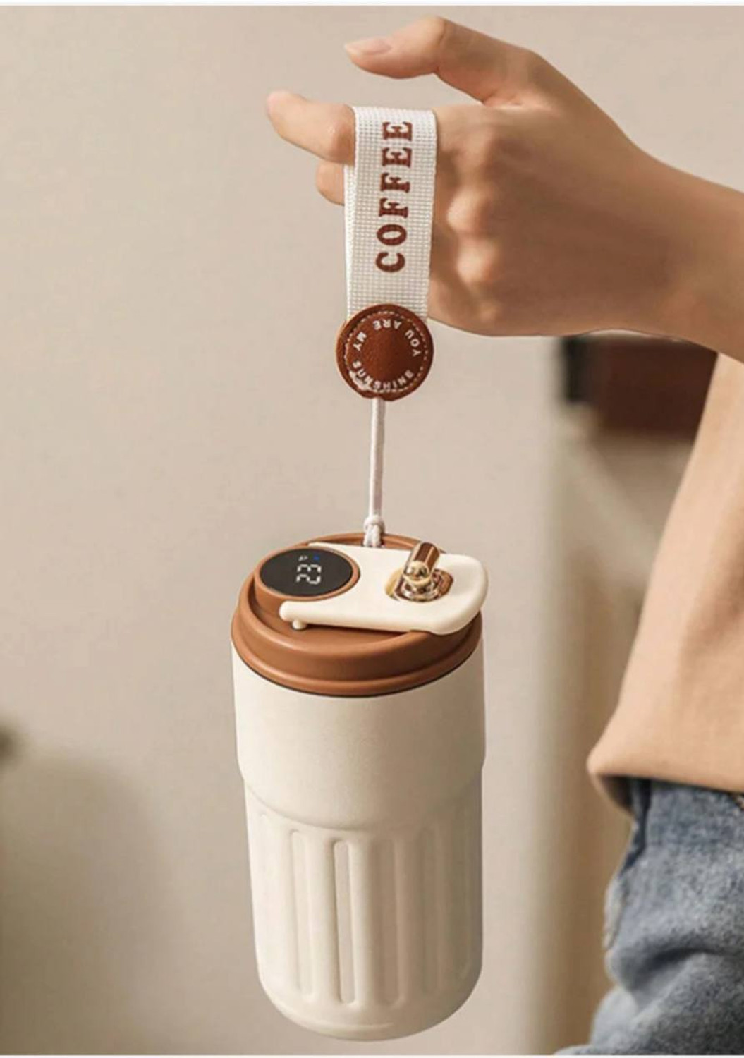 Image of U S ENTERPRISE Coffee with Digital Temperature Display Portable Travel Cup with Lid Stainless Steel Coffee Mug