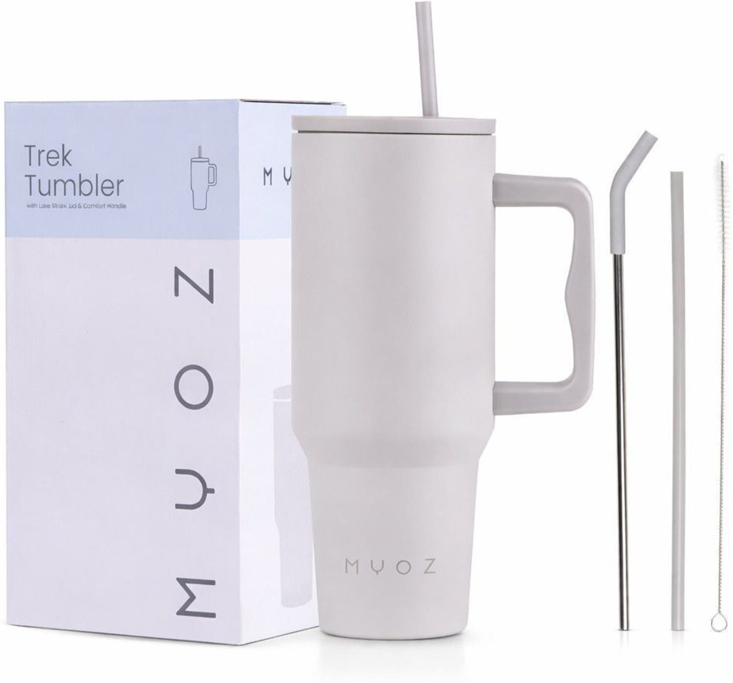 Image of MYOZ Stainless Steel Vacuum Double Insulated Tumbler with Lid, Handle & Straw (Ash) Stainless Steel Tumbler