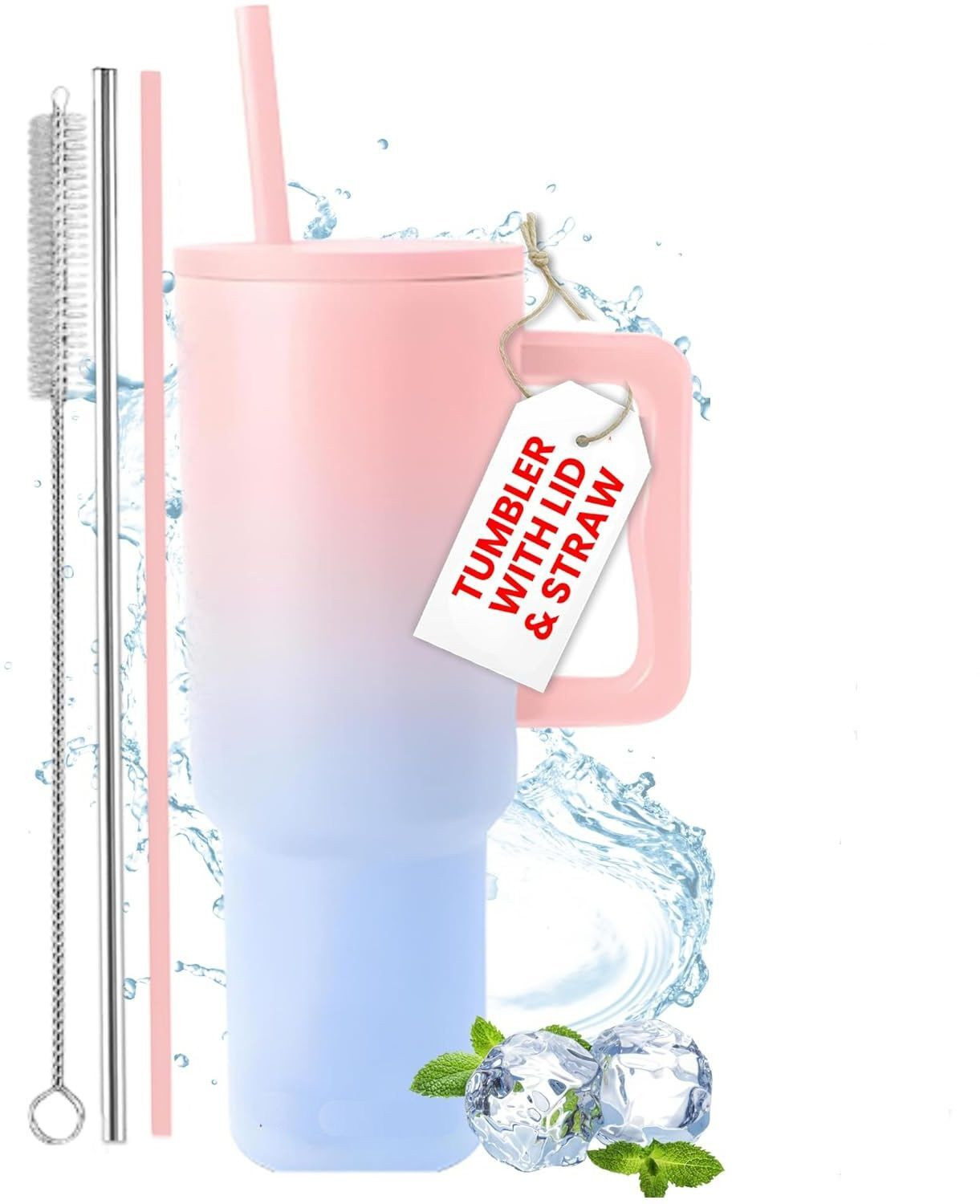 Image of PRIMEZOON Tumbler Sipper With Handle, Straw And Lid, Double Wall Insulated Stainless Steel Tumbler