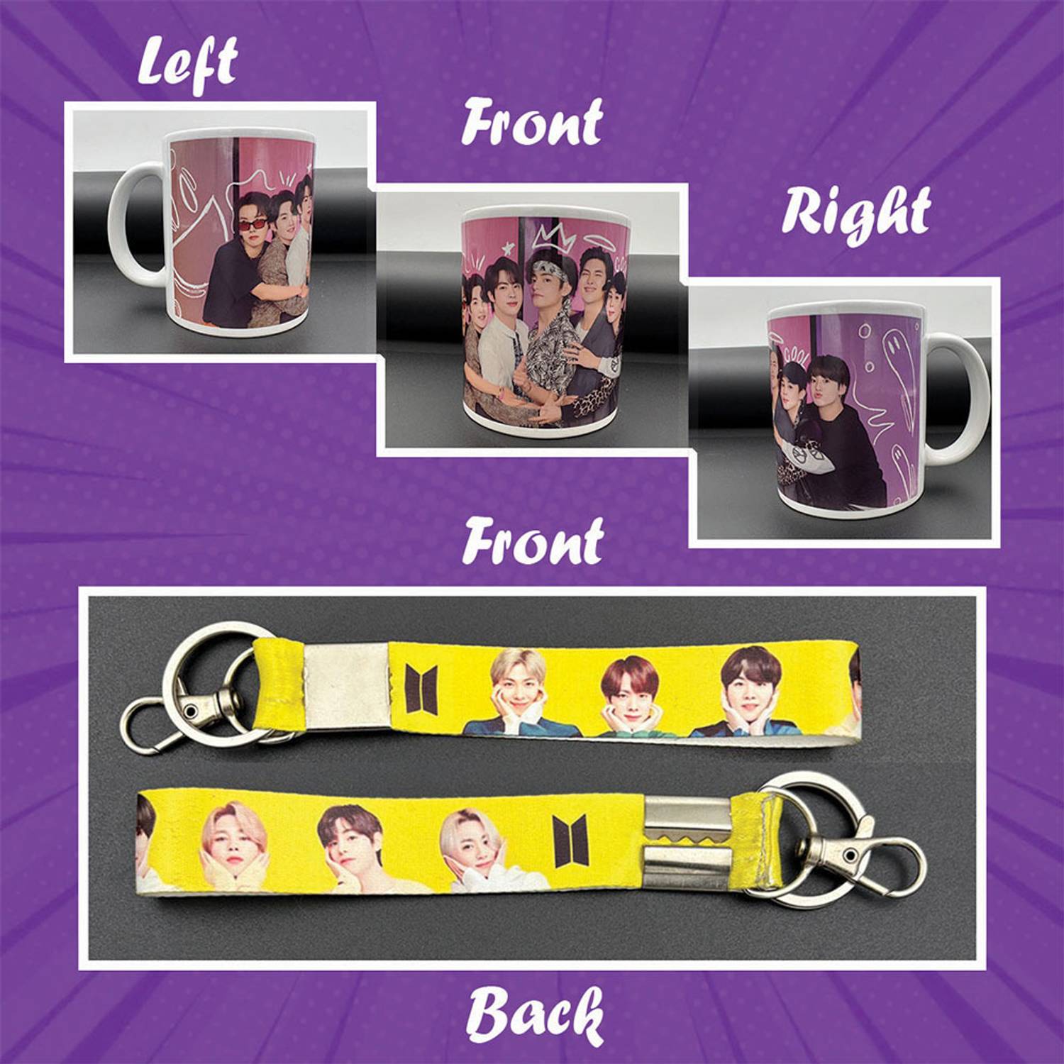Laugham BTS Gift Combo 14 Items | Cup, Badges, Keychains & 300 GSM