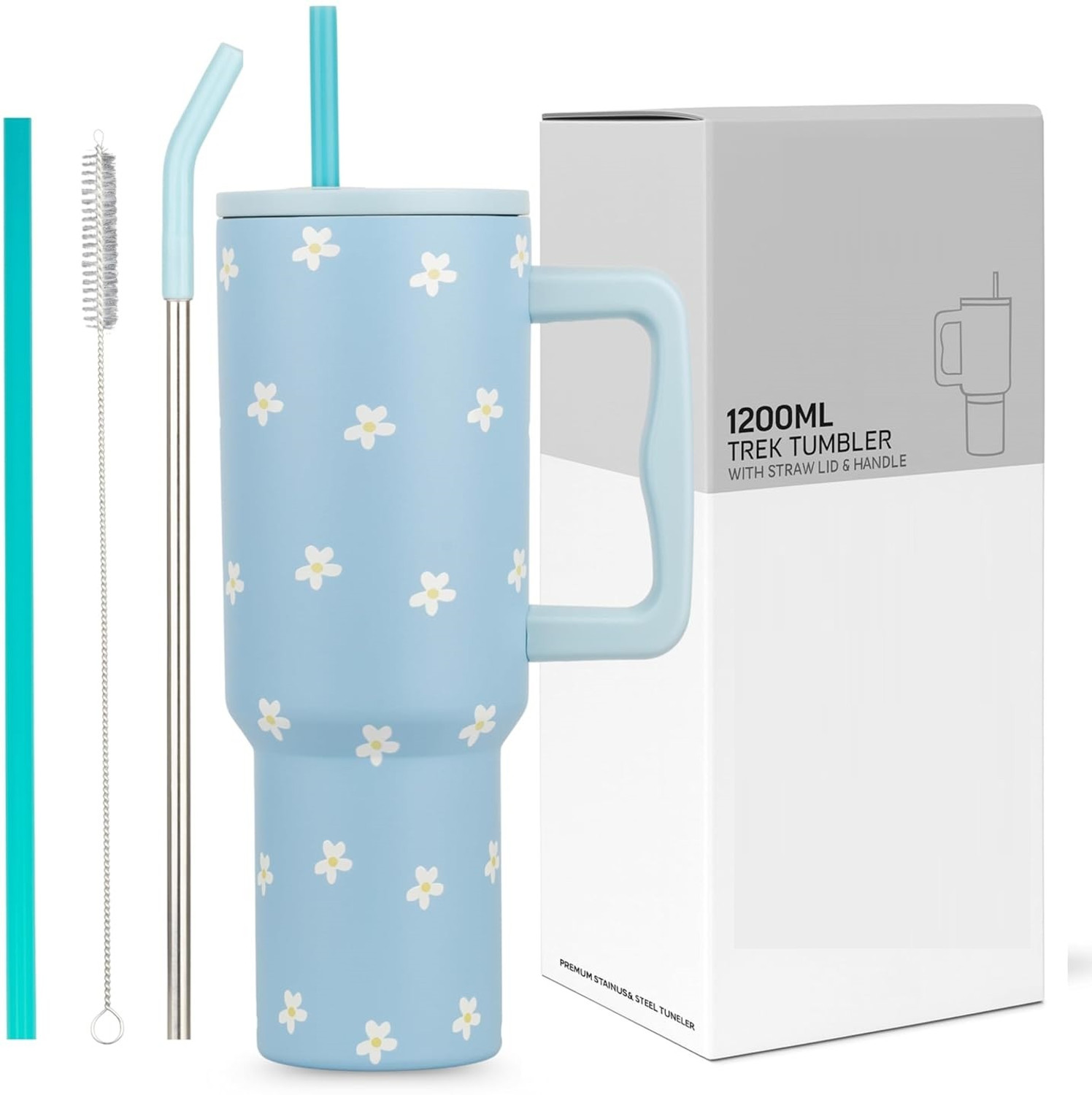 Image of INDIWARRIOR Insulated Trek Tumbler with Handle, Straw & Lid, Double Wall Vacuum Stainless Steel Tumbler
