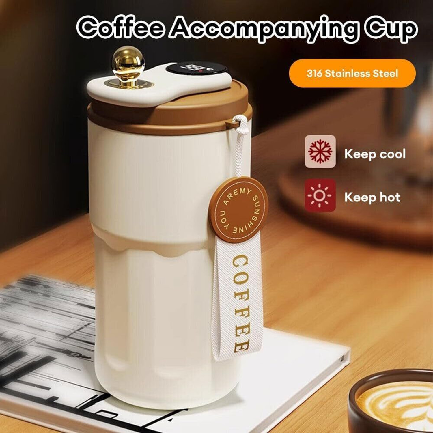 Image of YESMALL FANCY COFFEE MUG WITH TEMPERATURE DISPLAY 420 ML Stainless Steel Coffee Mug