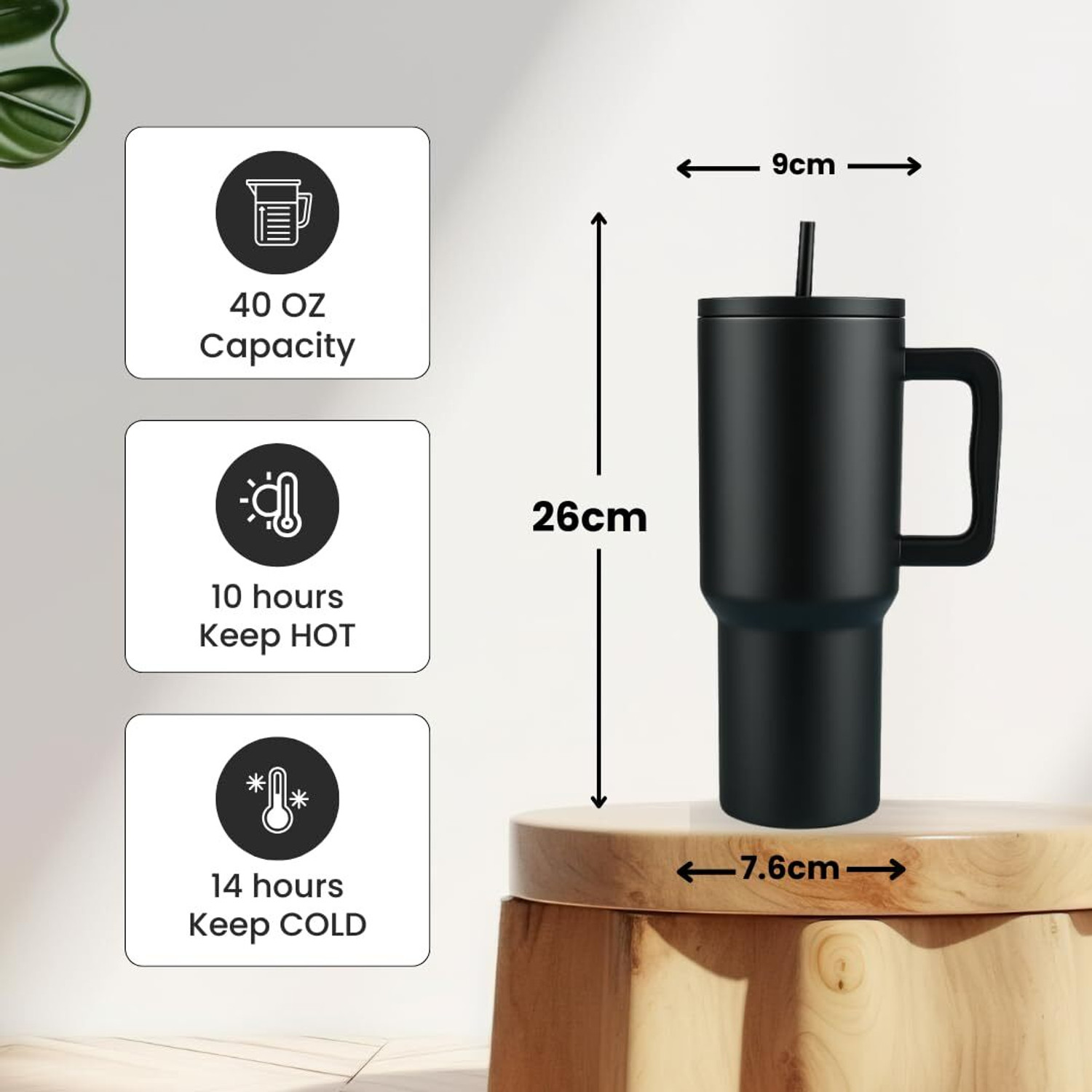 Image of KOMREK 1200 ML Stainless Steel Tumbler with Handle and Lid,2 Straw Stainless Steel Tumbler