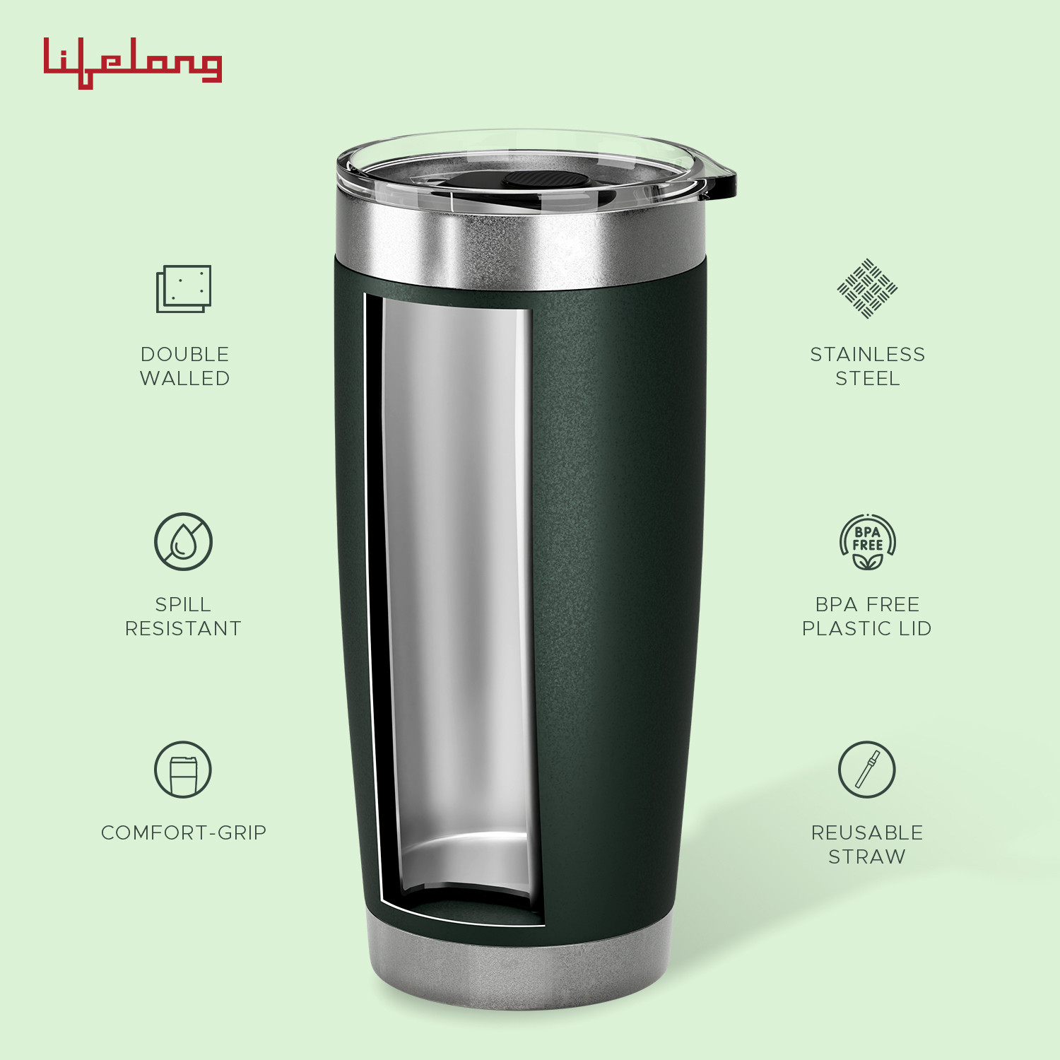 Image of Lifelong Double-Walled Vacuum Insulated Tumbler | Hot for 8 Hours & Cold for 12 Hours Stainless Steel Tumbler