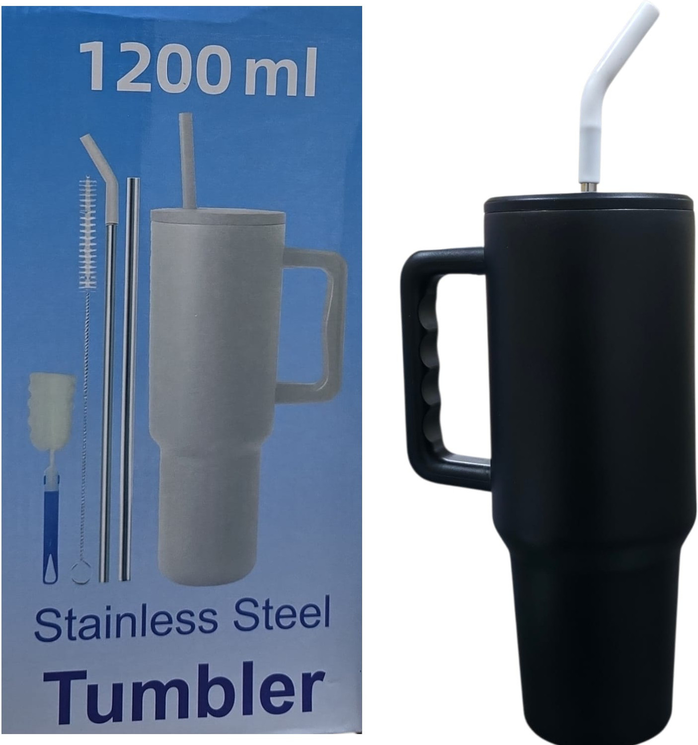 Image of MALBEC 1200ML Stainless Steel Tumbler with Handle, Lid & Straws - Travel Stainless Steel Tumbler