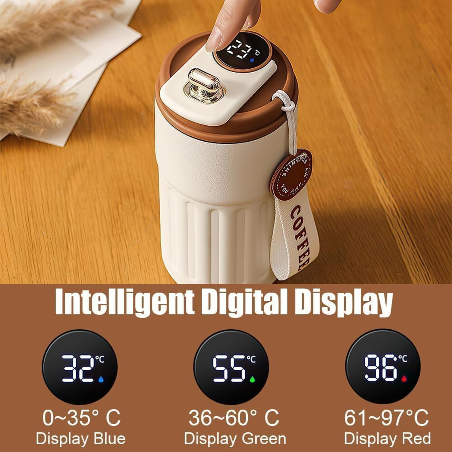 Image of jaswanthstore Coffee Cup Digital Display, Thermos Flasks, 460 ml Stainless Steel Coffee Mug