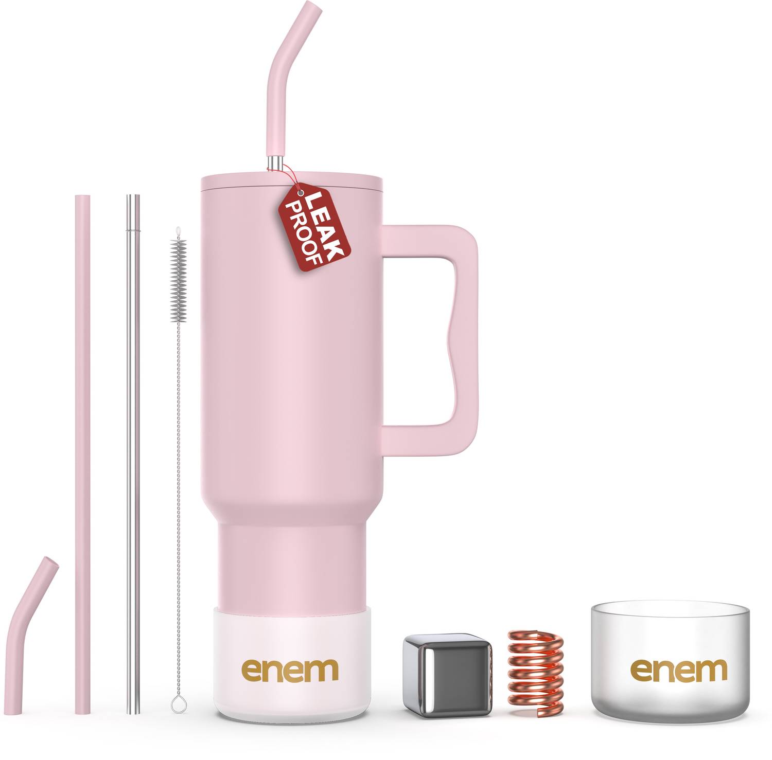 Enem Vacuum Insulated Tumbler with Straw, Brown - Image 1
