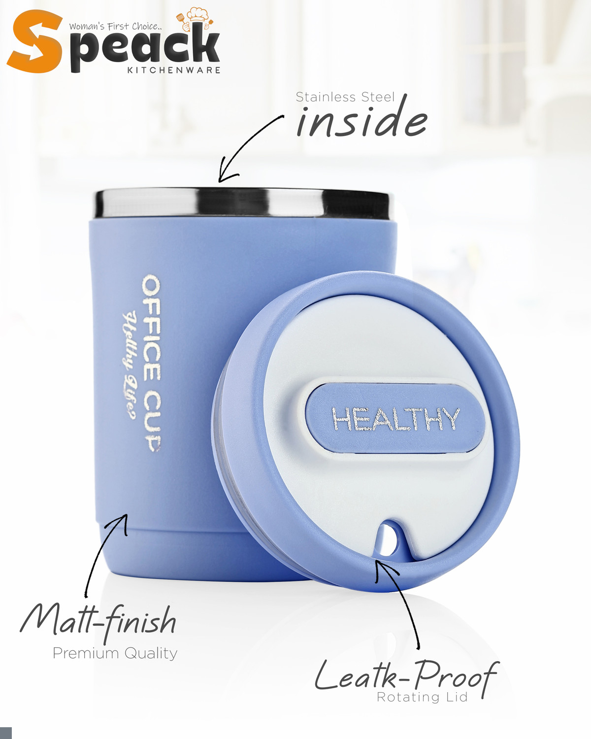 Image of SPEACK Comfortable Grip Lightweight Double Wall Odor Free Stain Resistant Plastic, Stainless Steel Coffee Mug