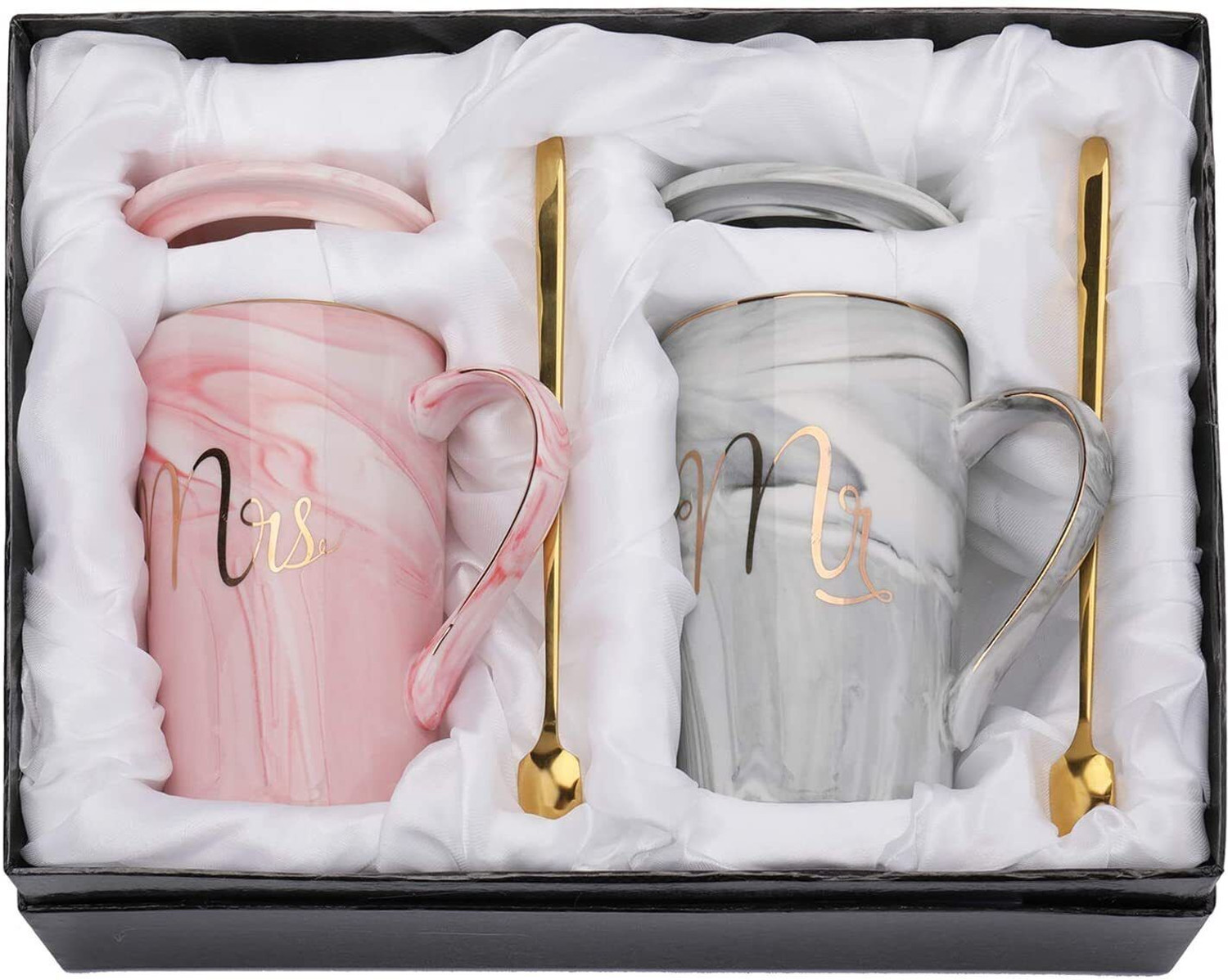 Image of CPENSUS Coffee with Lid and Spoon 400ml Ceramic Marble Finish MR Couples Gift Ceramic Coffee Mug