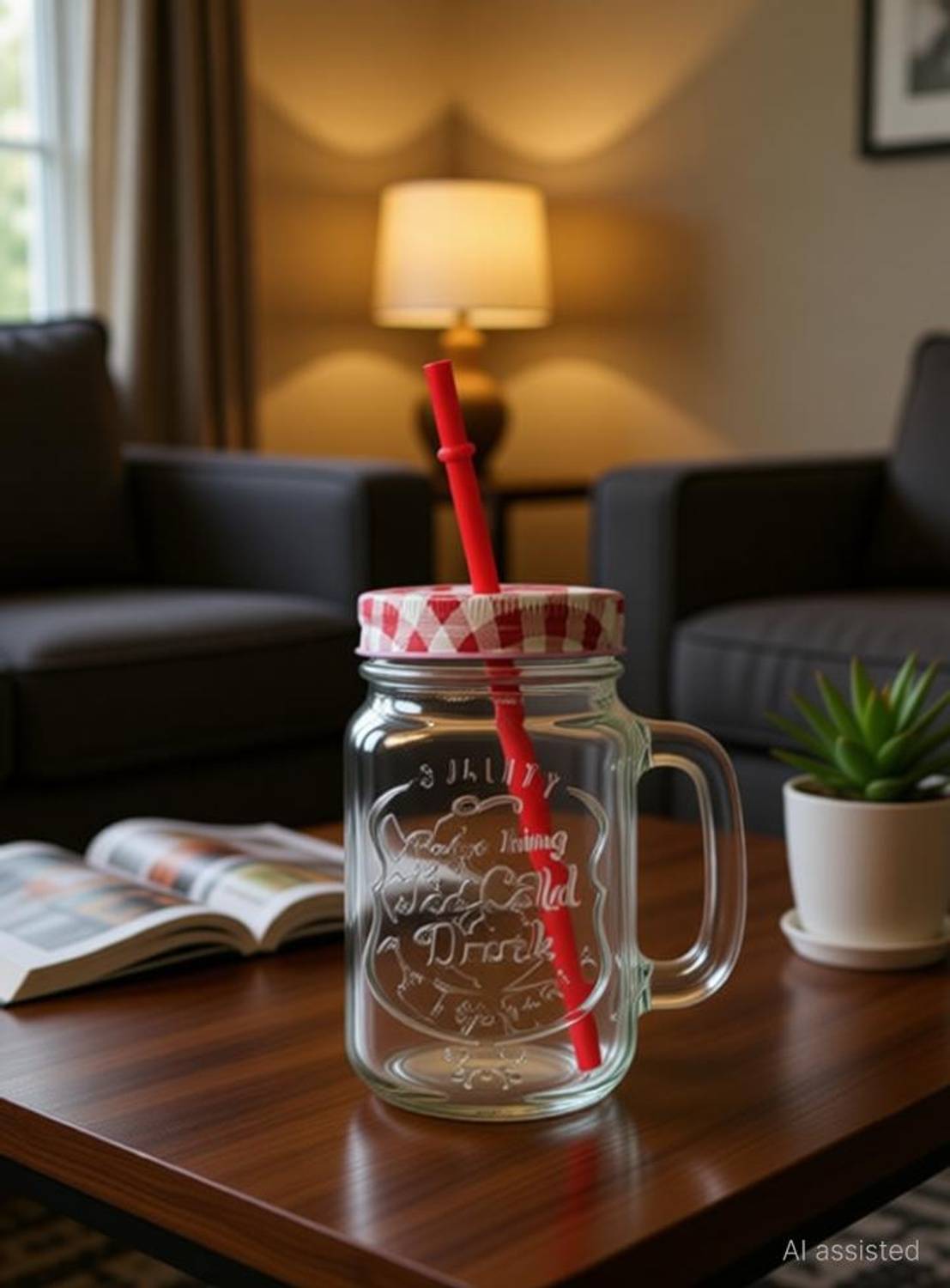 BUY SURETY Glass Mason Jar with Lid and Straw Smoothie Ice Cream Fruit Cold Drinking Water Jars Juice Cup Glass Mason Jar