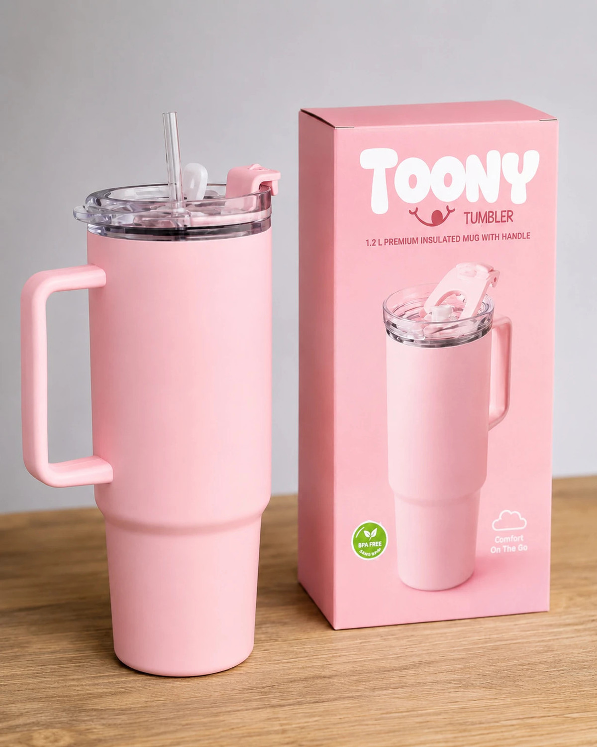 Image of TOONY 1200 ML Primium TUMBLER with Spill Resist Lid, Handle & Reusable Straw Plastic Tumbler