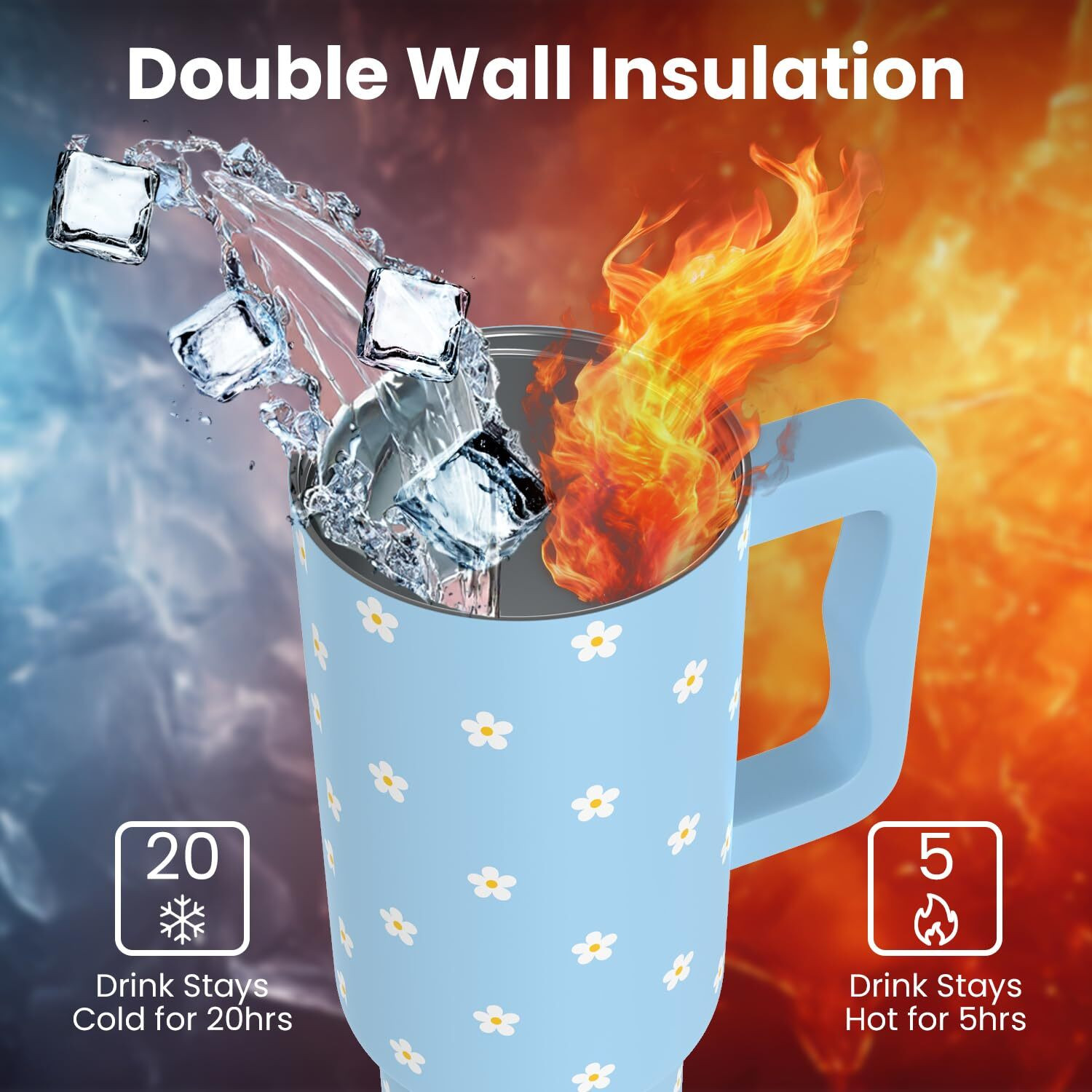 Image of INDIWARRIOR Insulated Trek Tumbler with Handle, Straw & Lid, Double Wall Vacuum Stainless Steel Tumbler