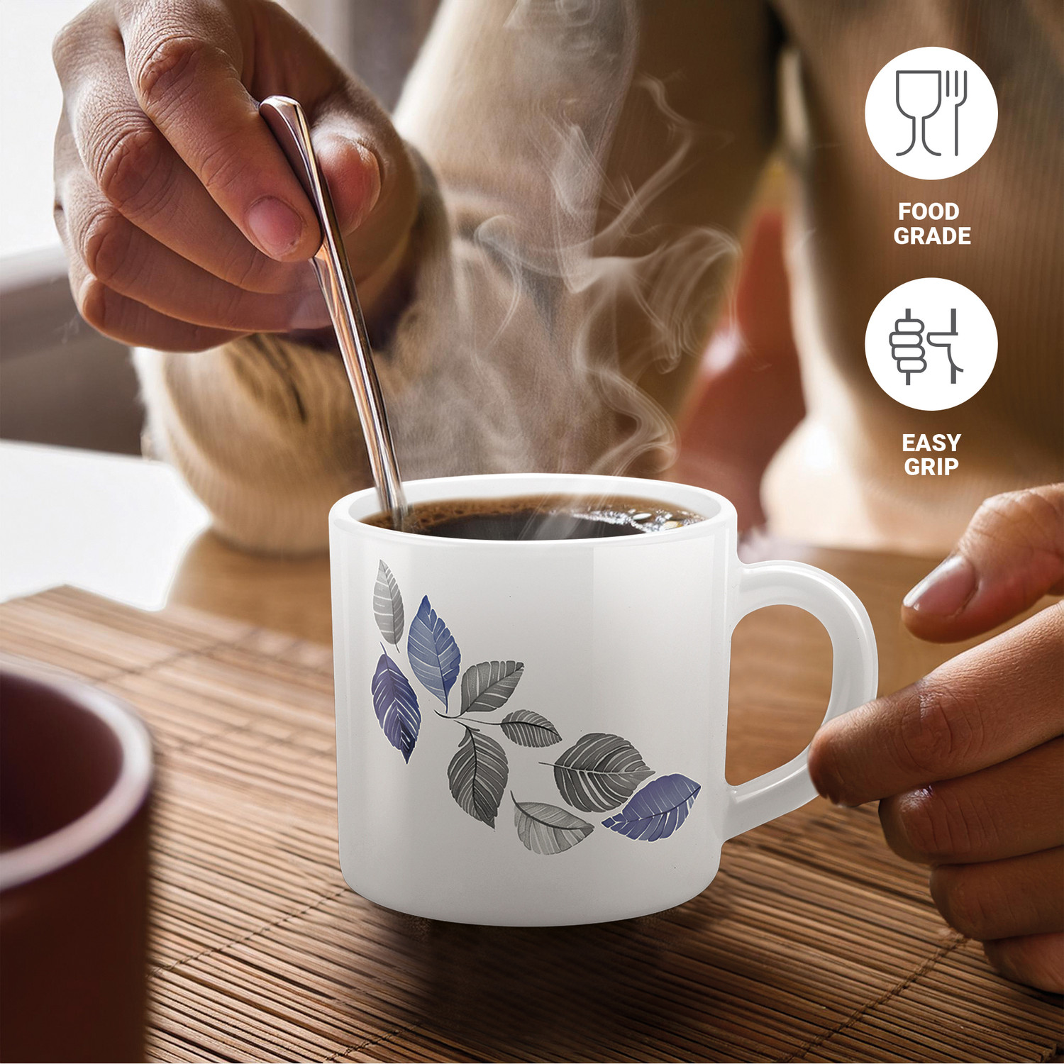 Image of TREO Opalware Amara 10 Lunis Cup Set of 6 White Crockery Set for Daily Use & Gifting Opalware Coffee Mug