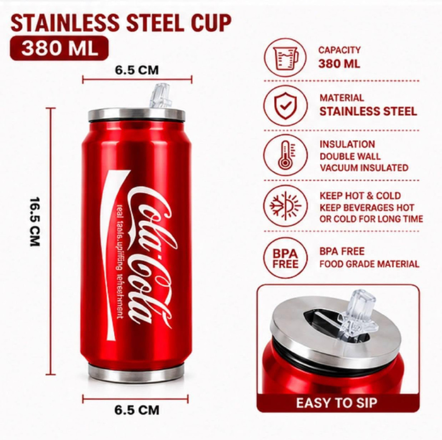 Image of Deepessential Coca Cola Can Tumbler Stainless Steel Tumbler (380 ml)