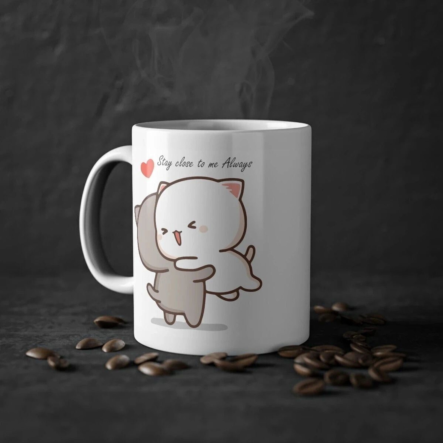 Image of FlashTale Goma & Peach Stay Close to me Always printed gift for couple white Ceramic Coffee Mug