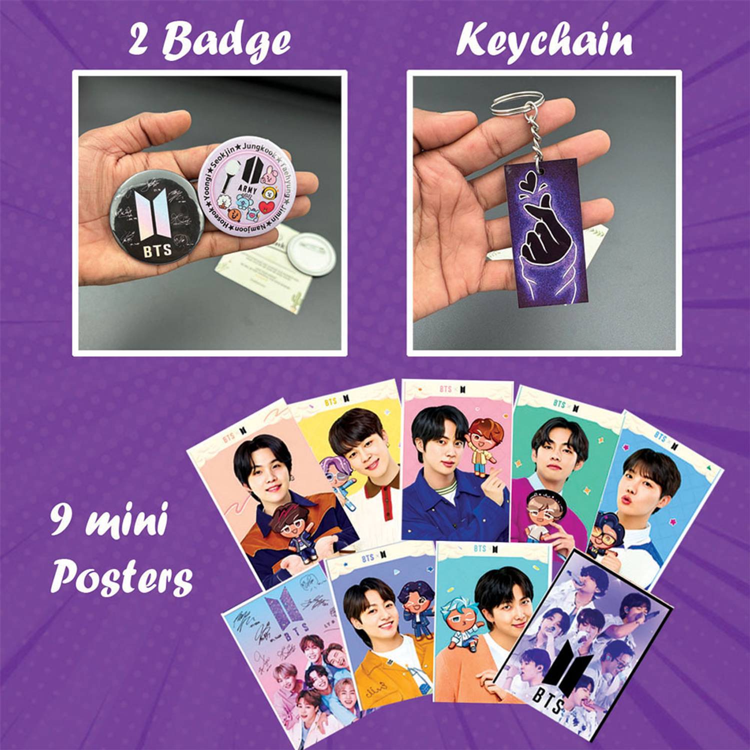 Laugham BTS Gift Combo 14 Items | Cup, Badges, Keychains & 300 GSM