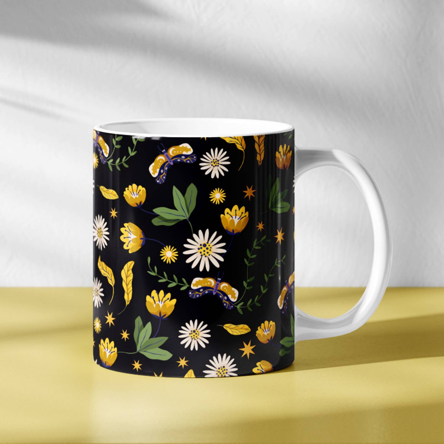 adive agencies Vintage Floral Print White Coffee | 325 ml Cup Ceramic Coffee Mug