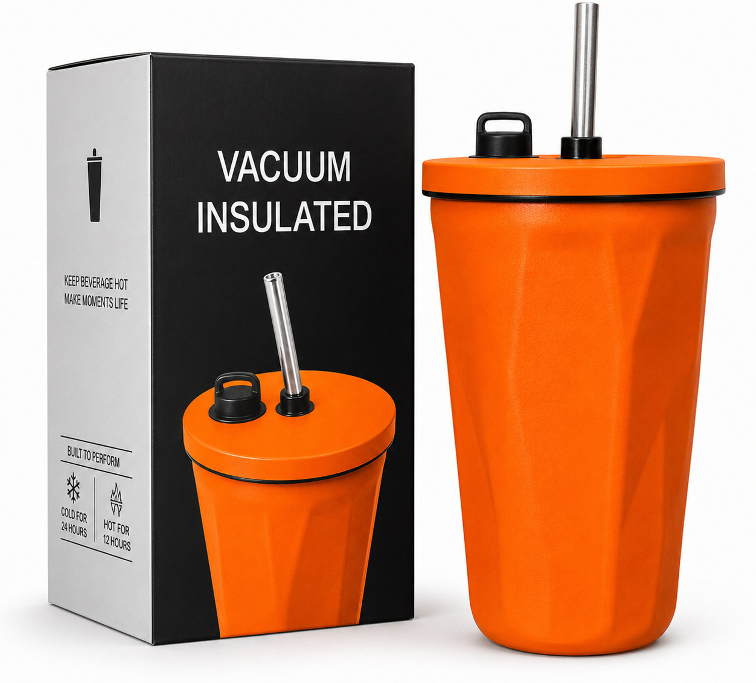 Image of Jmax Vacuum Insulated Travel Coffee Cup with Metal Straw| BPA Free Lid | Leak Proof Stainless Steel Tumbler