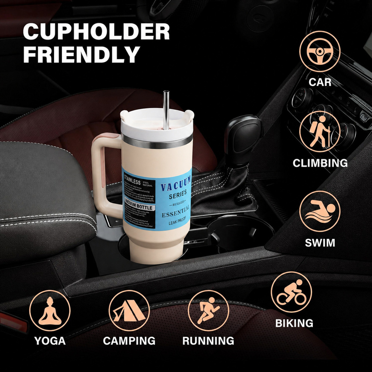 Image of papita TUMBLER Handle,Dual Lid,Drinking Straw,Hot&Cold Double Vacuum Insulated Flask Stainless Steel Tumbler