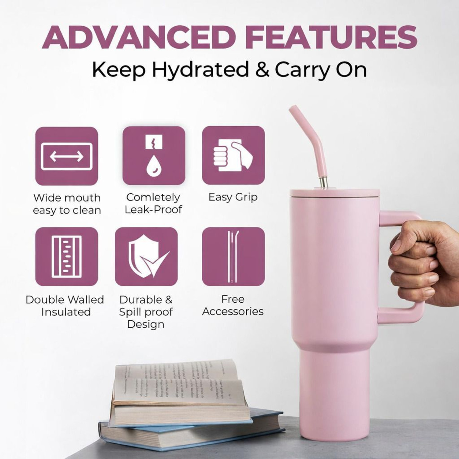 Image of INDIWARRIOR Insulated Tumbler with Handle & Straw | Double Wall Vacuum Travel Stainless Steel Tumbler